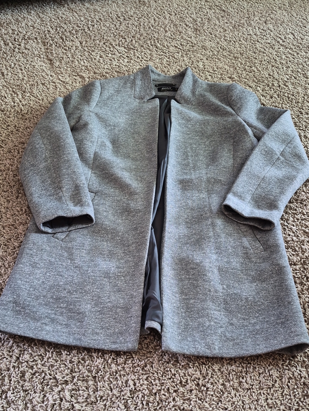 Only Gray Collarless Open-Front Pea Coat